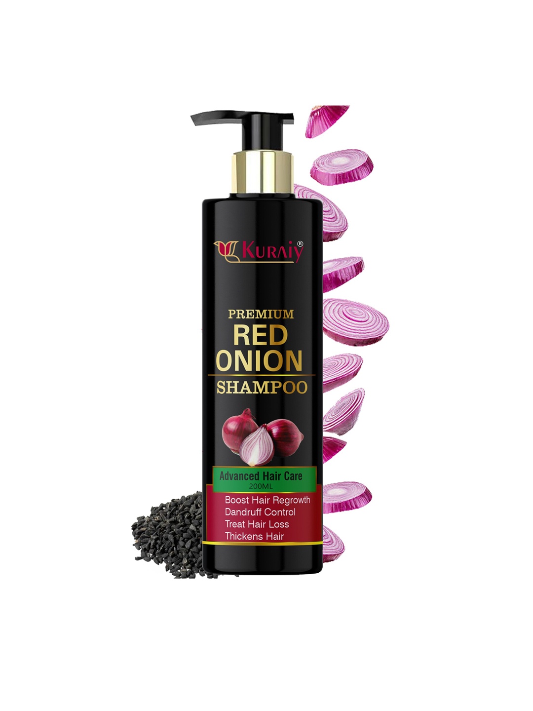 

KURAIY Premium Red Onion Shampoo for Hair Growth & Hair Fall Control - 200ml, Black