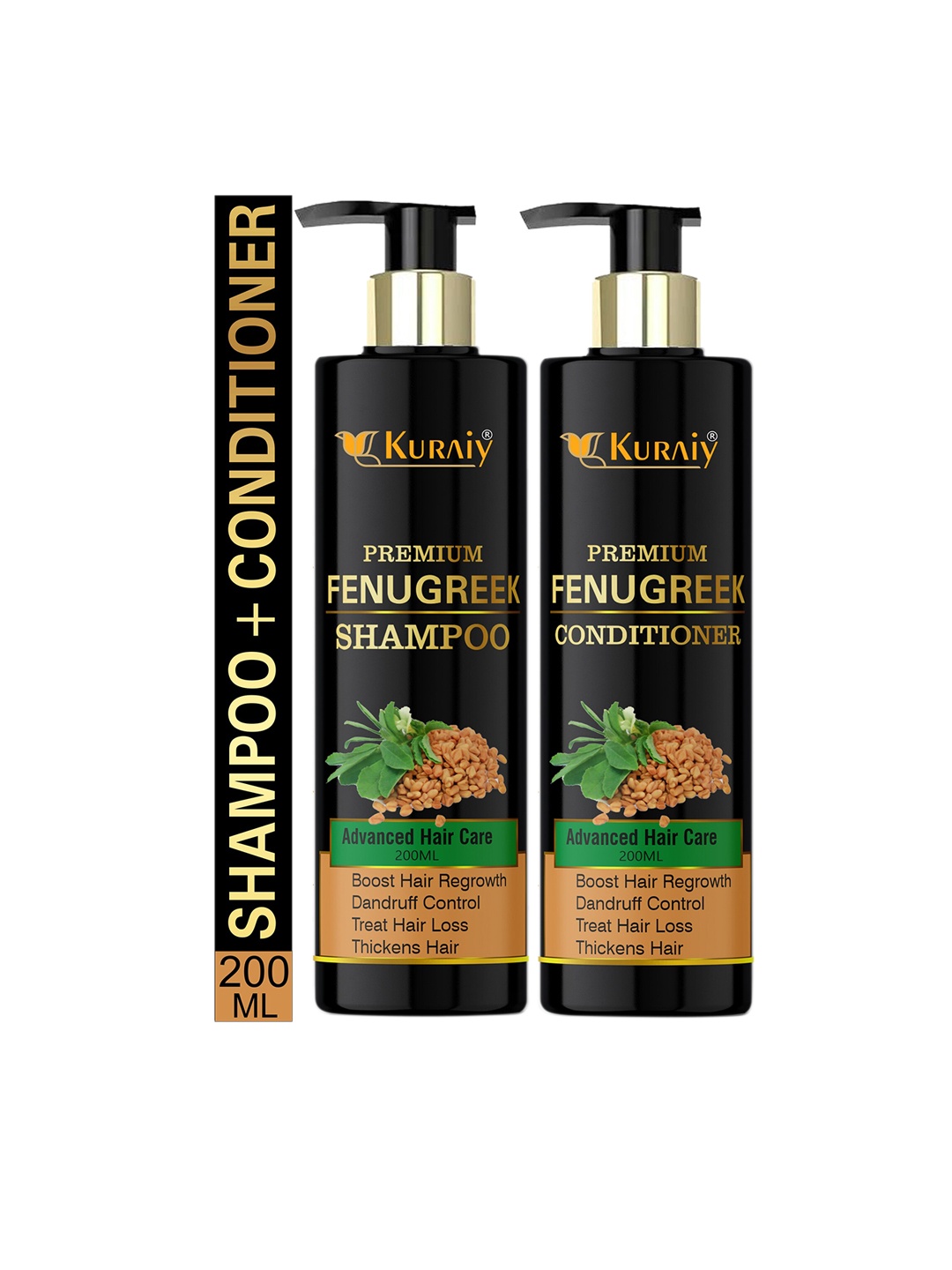 

KURAIY Premium Advanced Hair Care Fenugreek Shampoo & Conditioner - 200 ml Each, Black