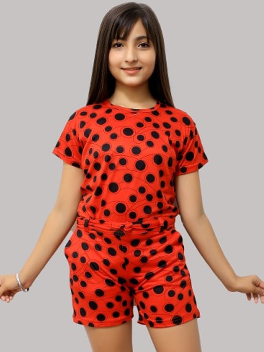 

Elendra jeans Girls Red & Black Printed Night suit