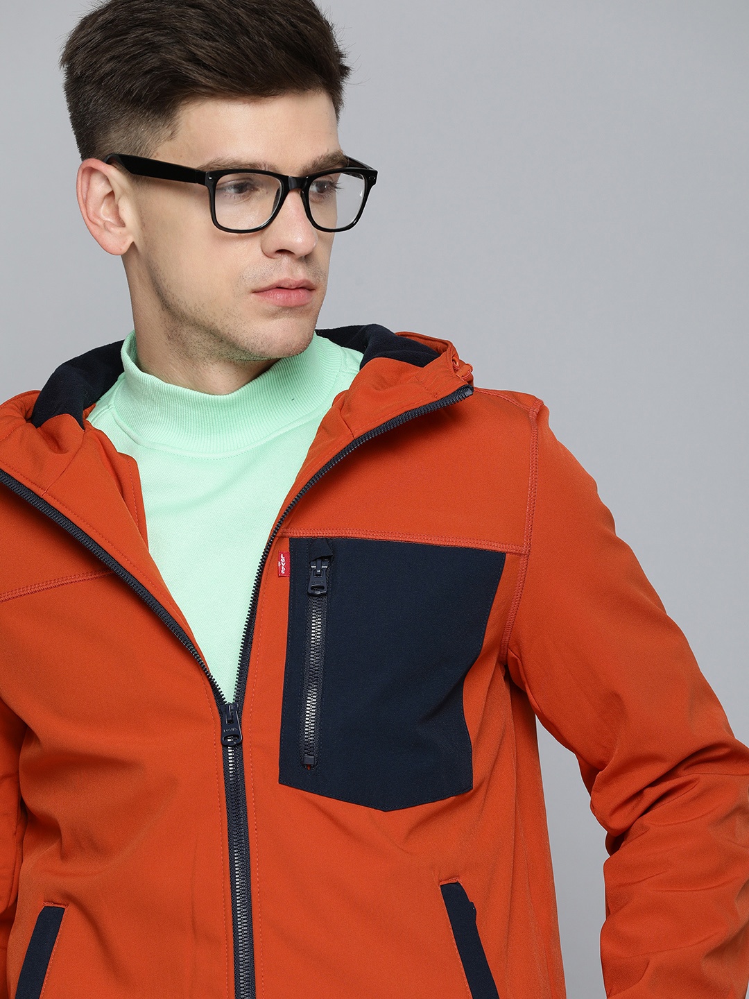 

Levis Men Rust Orange Solid Hooded Tailored Jacket