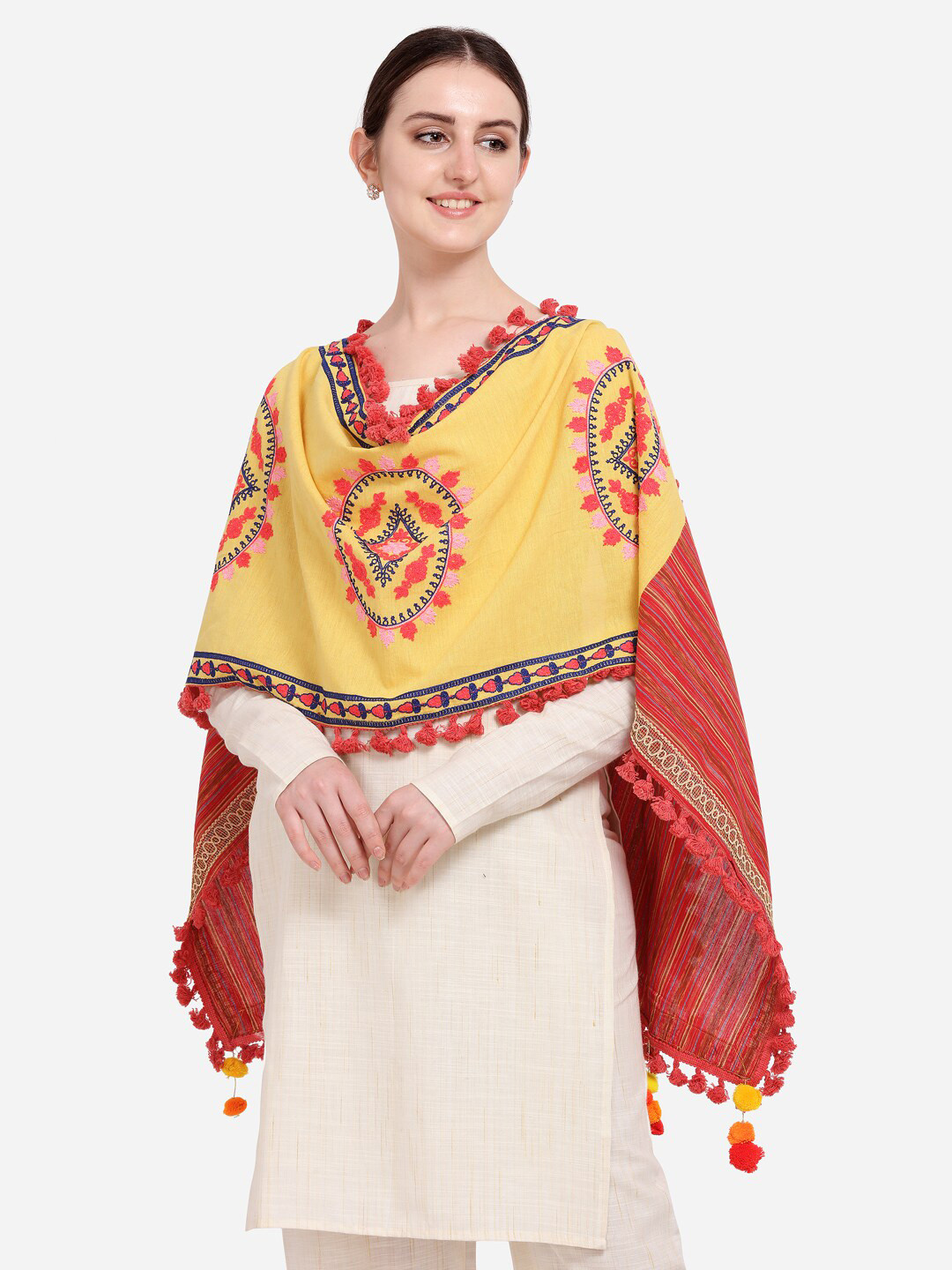 

MESMORA FASHION Women Yellow & Red Pure Cotton Dupatta