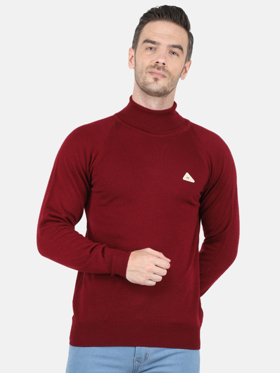 

Monte Carlo Men Maroon Solid Full Sleeves Wool Pullover