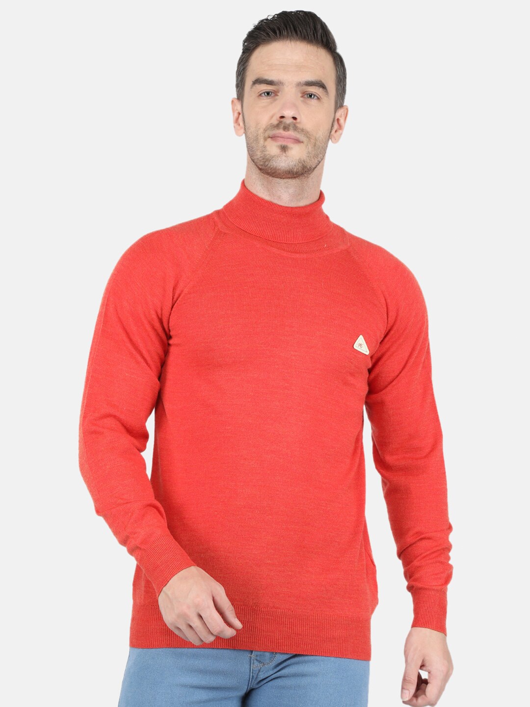 

Monte Carlo Men Blend Wool Orange Solid High Neck Pullover
