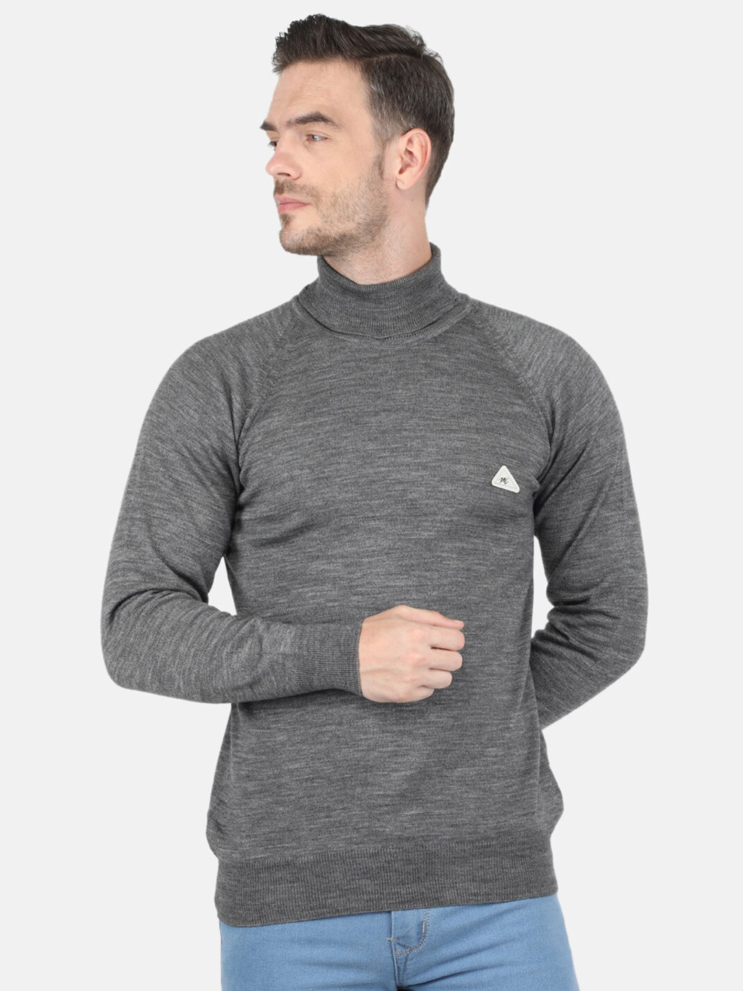 

Monte Carlo Mens Blend Wool Grey Solid High Neck Pullover