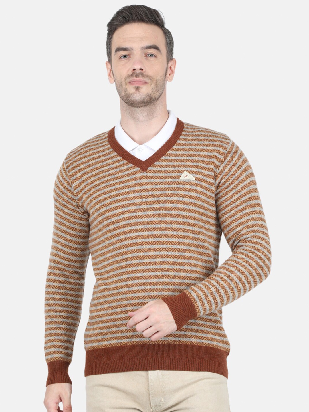 

Monte Carlo Men Brown Striped Sweater