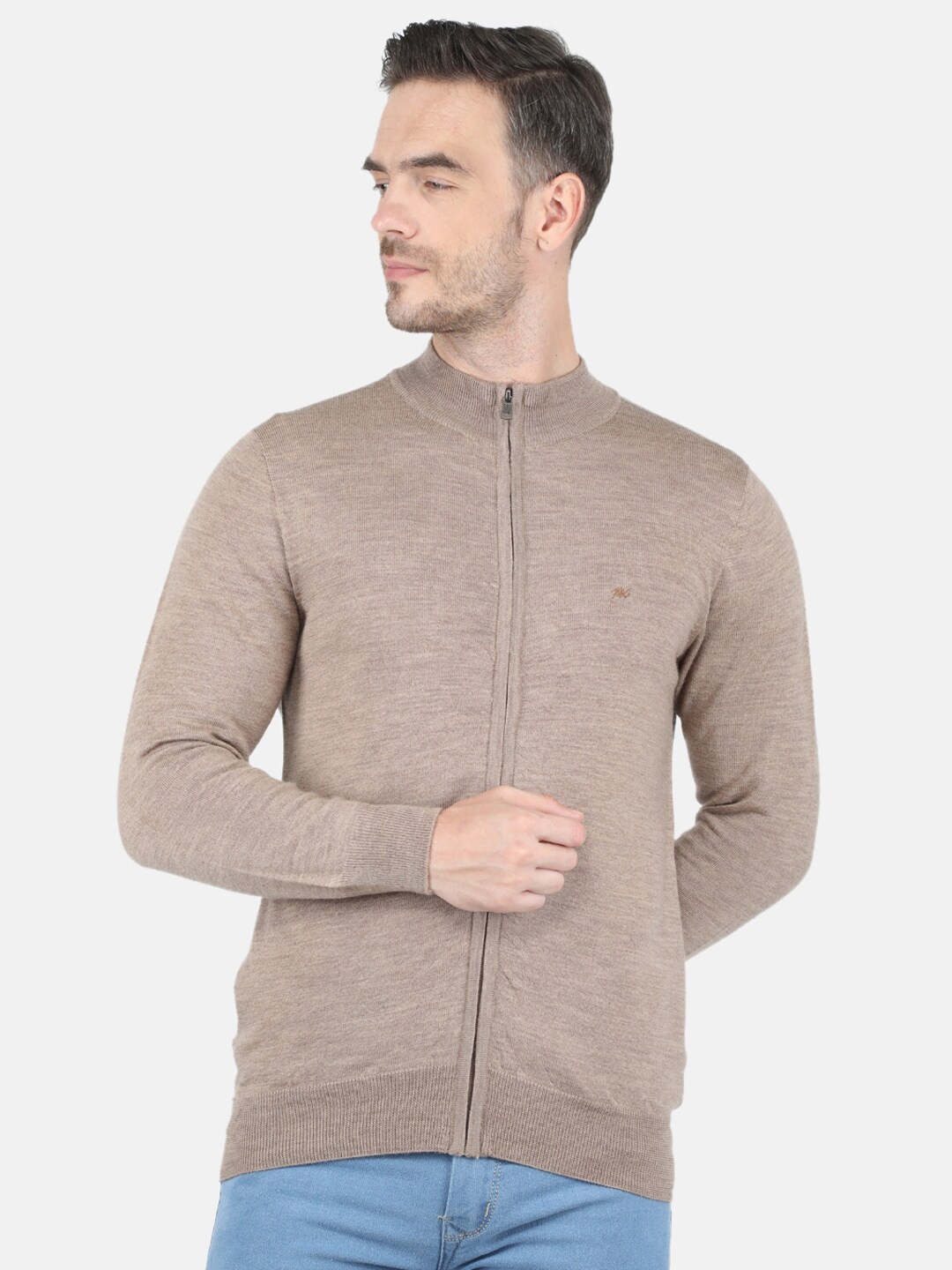 

Monte Carlo Men Beige Solid Pure Wool Front-Open Sweater