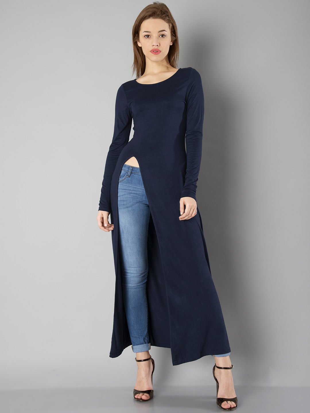 

FabAlley Women Navy Blue Solid Maxi Top