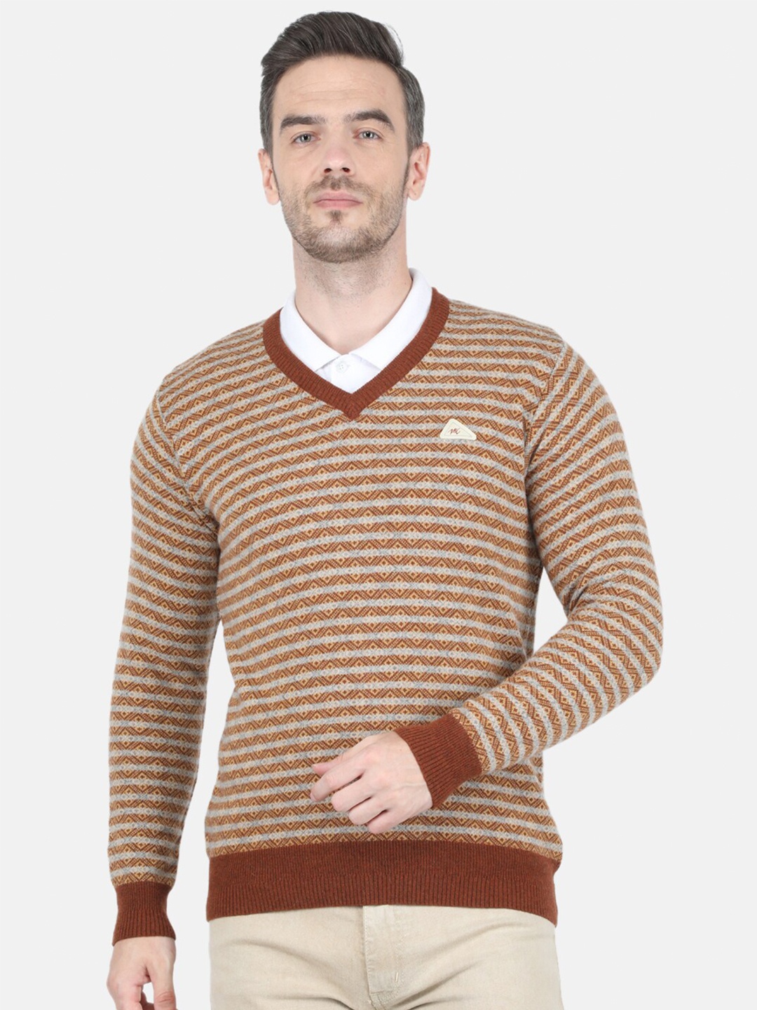 

Monte Carlo Men Brown & Cream-Coloured Pullover