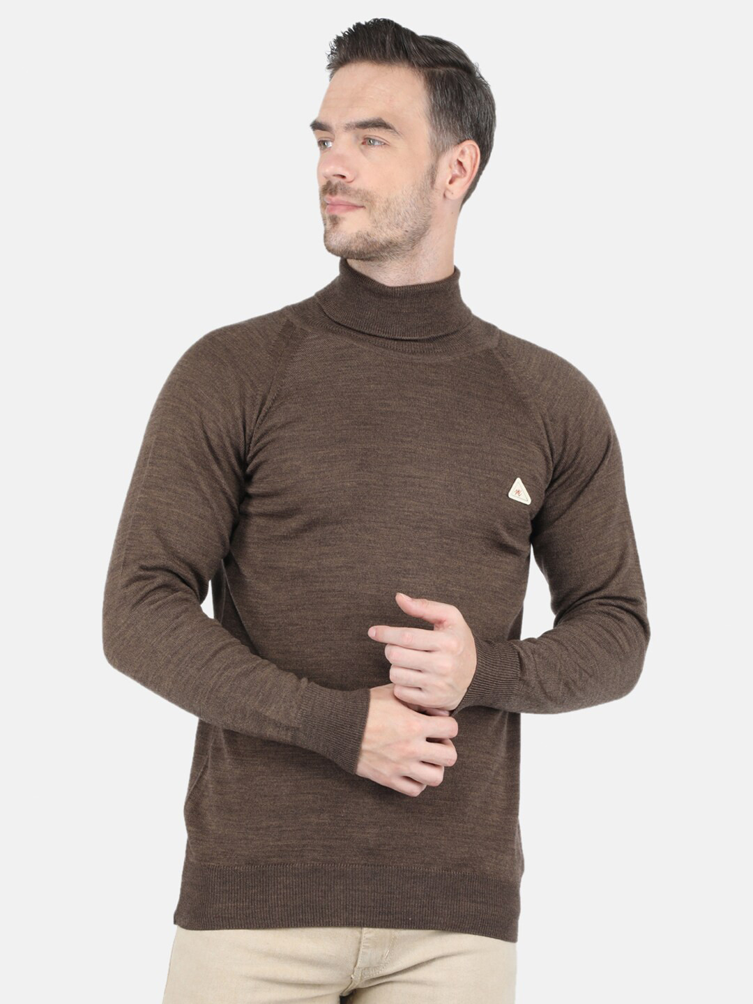 

Monte Carlo Men Brown Solid High Neck Pullover Sweater