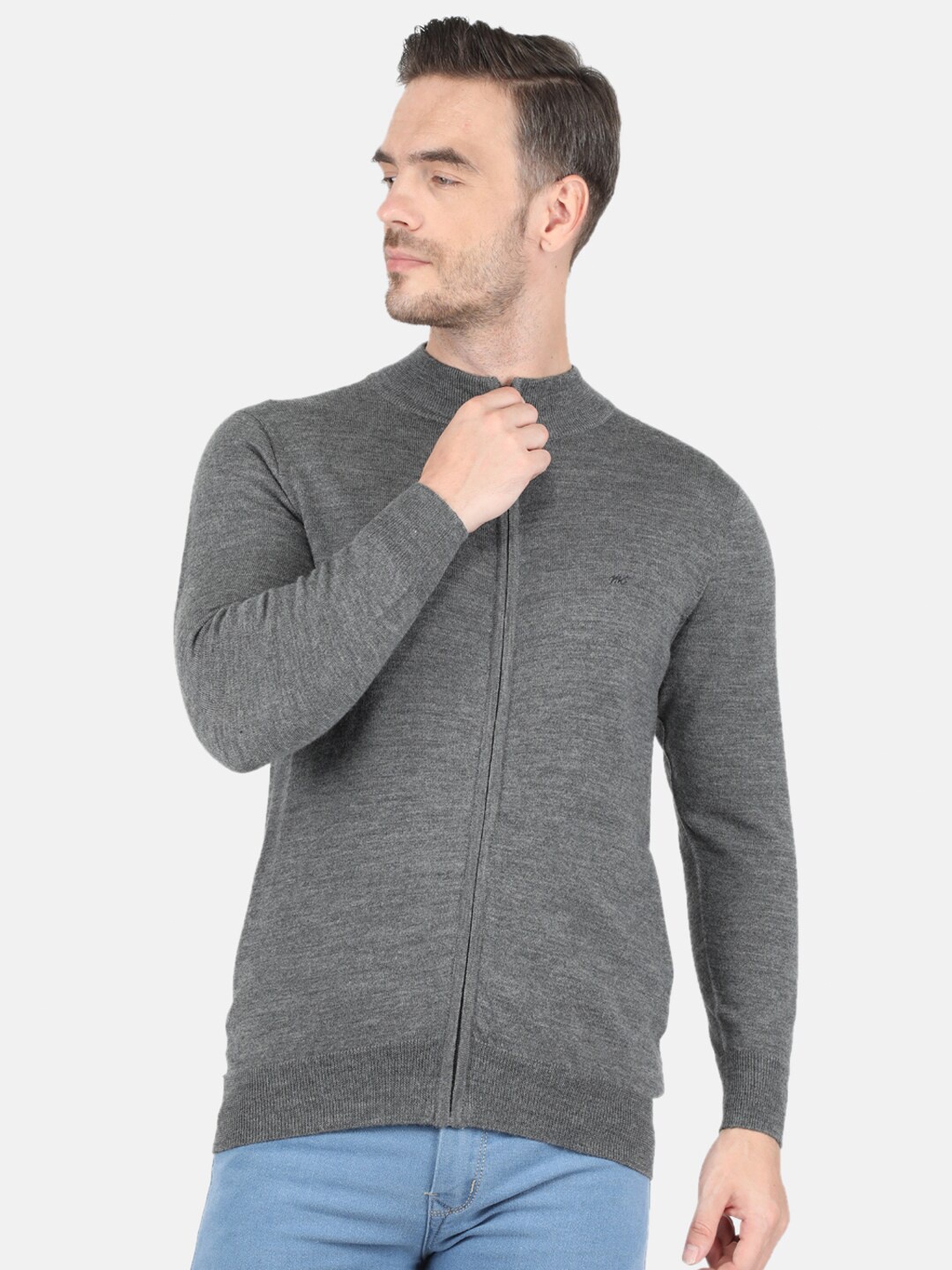 

Monte Carlo Men Grey Front Open Pullover Sweater