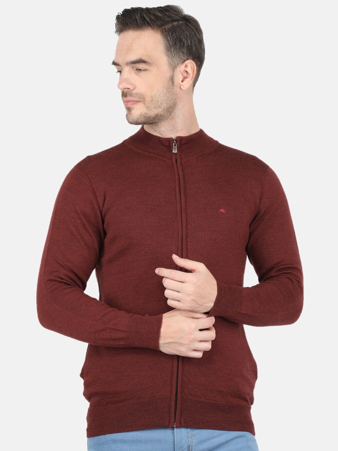 

Monte Carlo Men Pure Wool Maroon Solid Cardigan