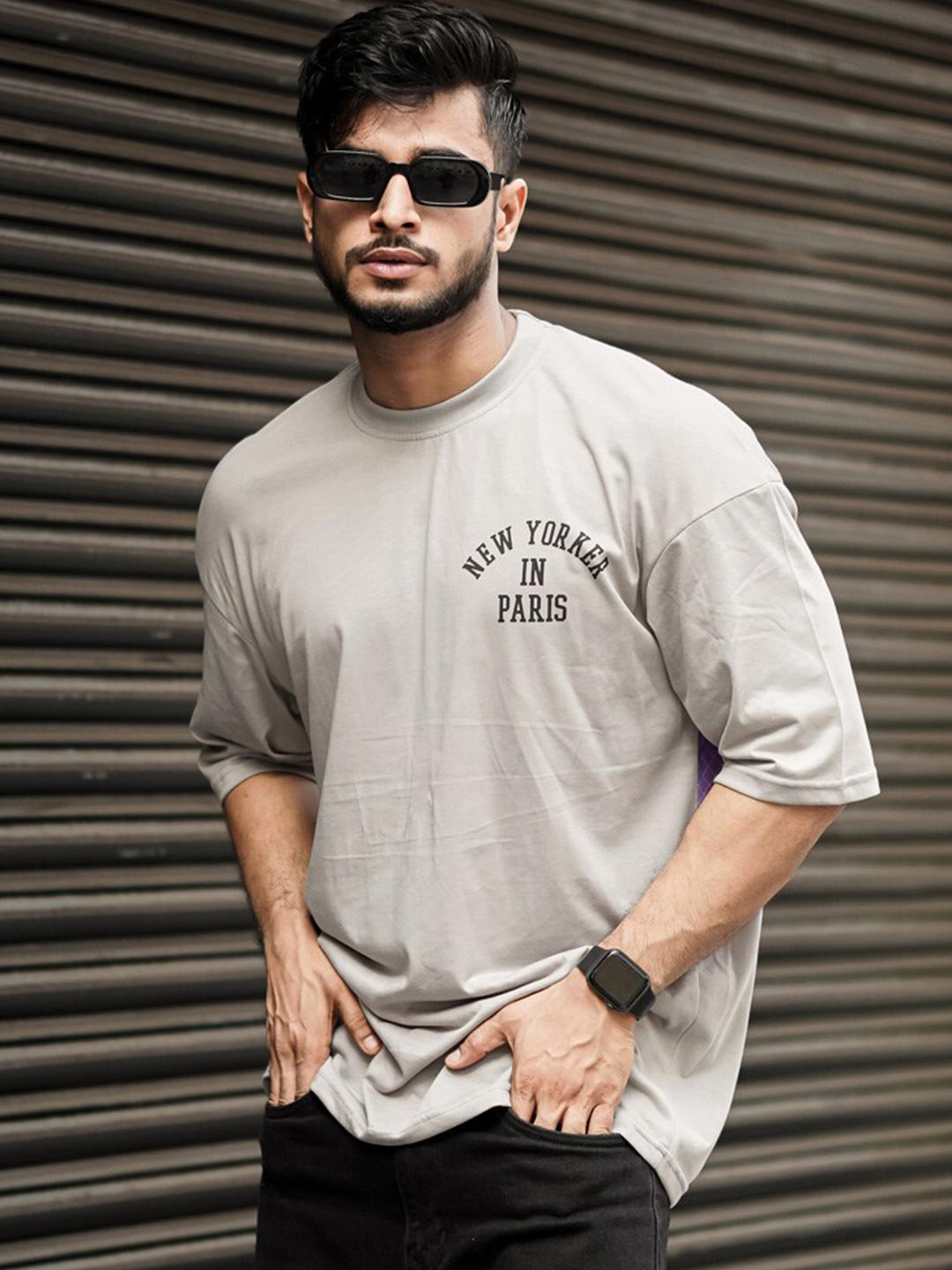 

Powerlook Men Grey Printed Boxy T-shirt