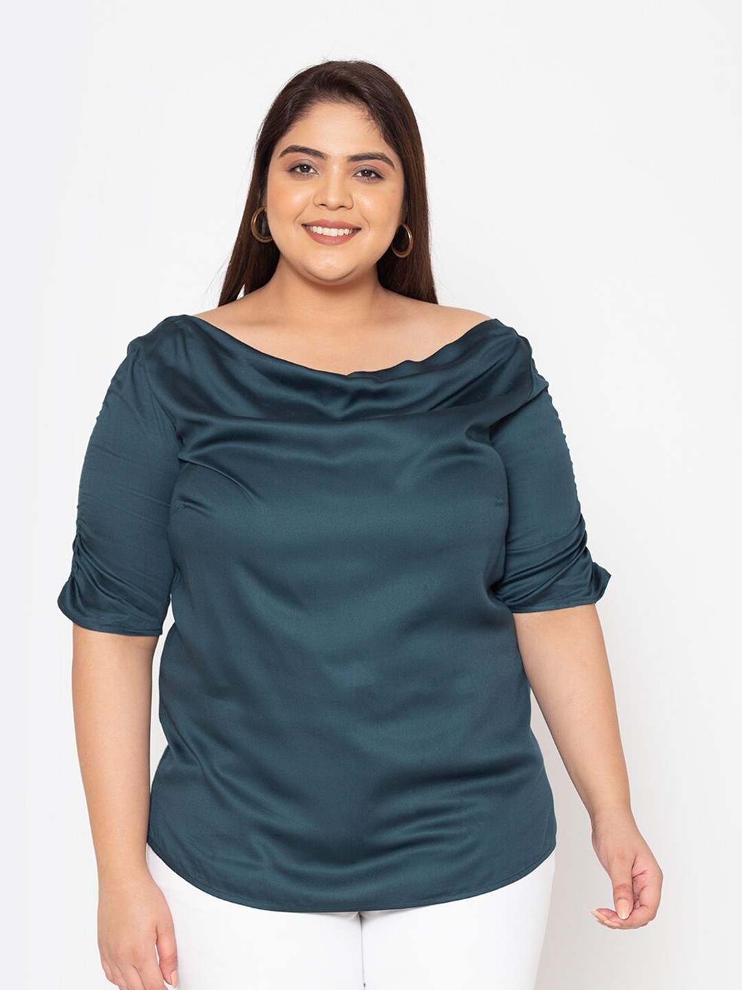 

Womauraa Green Cowl Neck Plus Size Top