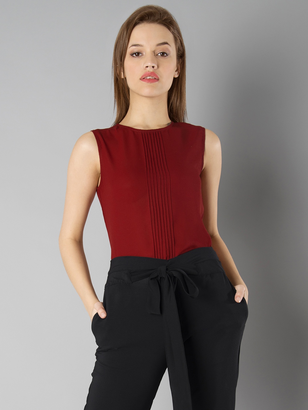 

FabAlley Women Maroon Solid Top