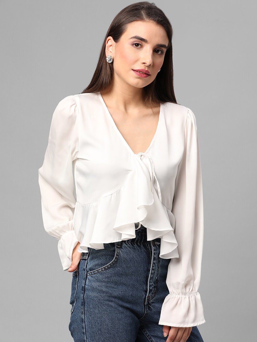 

JUNE & HARRY Women White Ruffles Satin Top