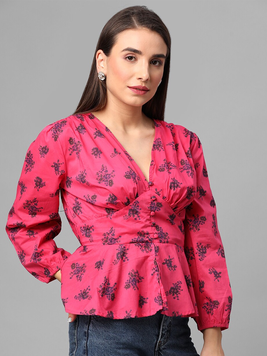 

JUNE & HARRY Women Magenta Floral Printed Top