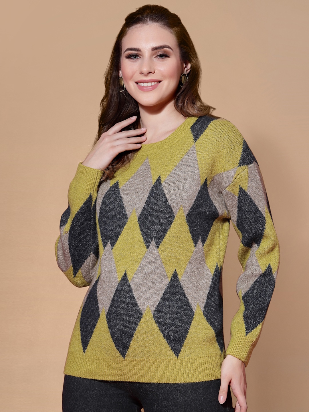 

Mafadeny Women Green & Grey Pullover