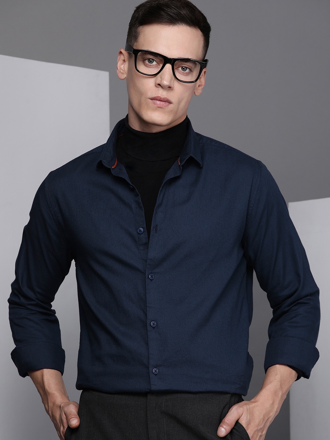 

Kenneth Cole Boss's Men Navy Blue Solid Slim Fit Pure Cotton Elevated Classics Shirt