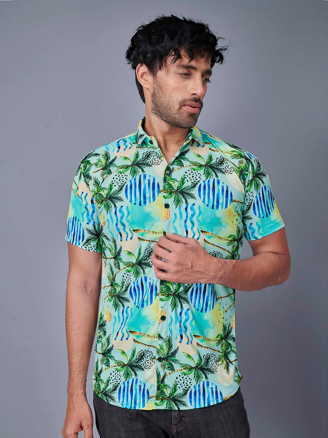 

Fashion FRICKS Men Blue Floral Printed Lycra Casual Shirt