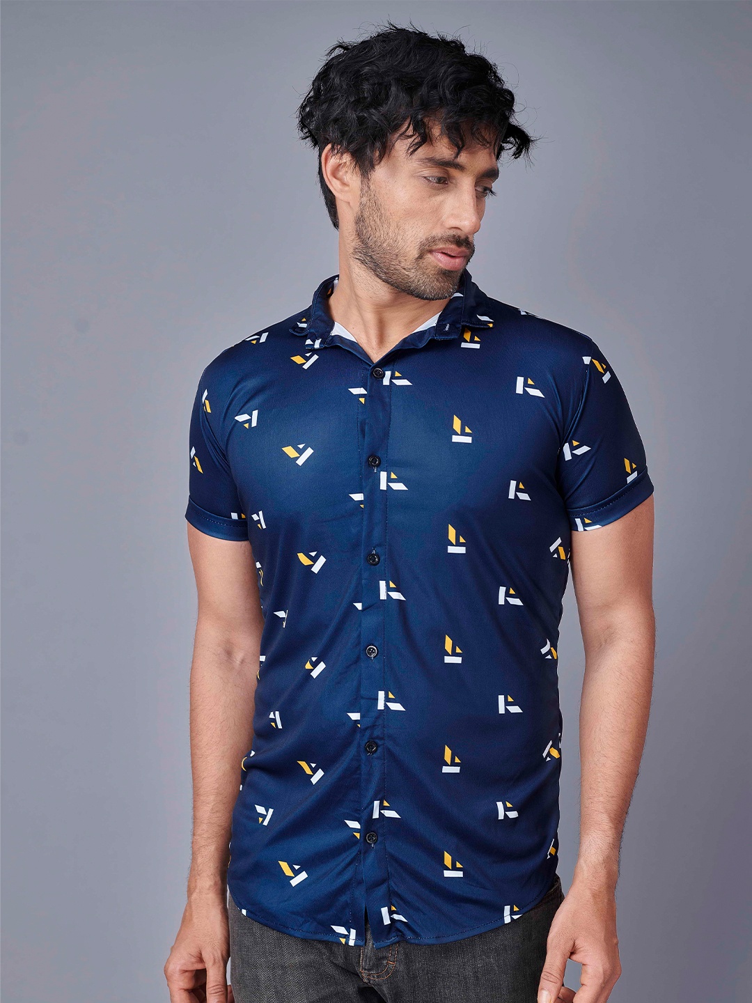 

Fashion FRICKS Men Blue Printed Casual Shirt