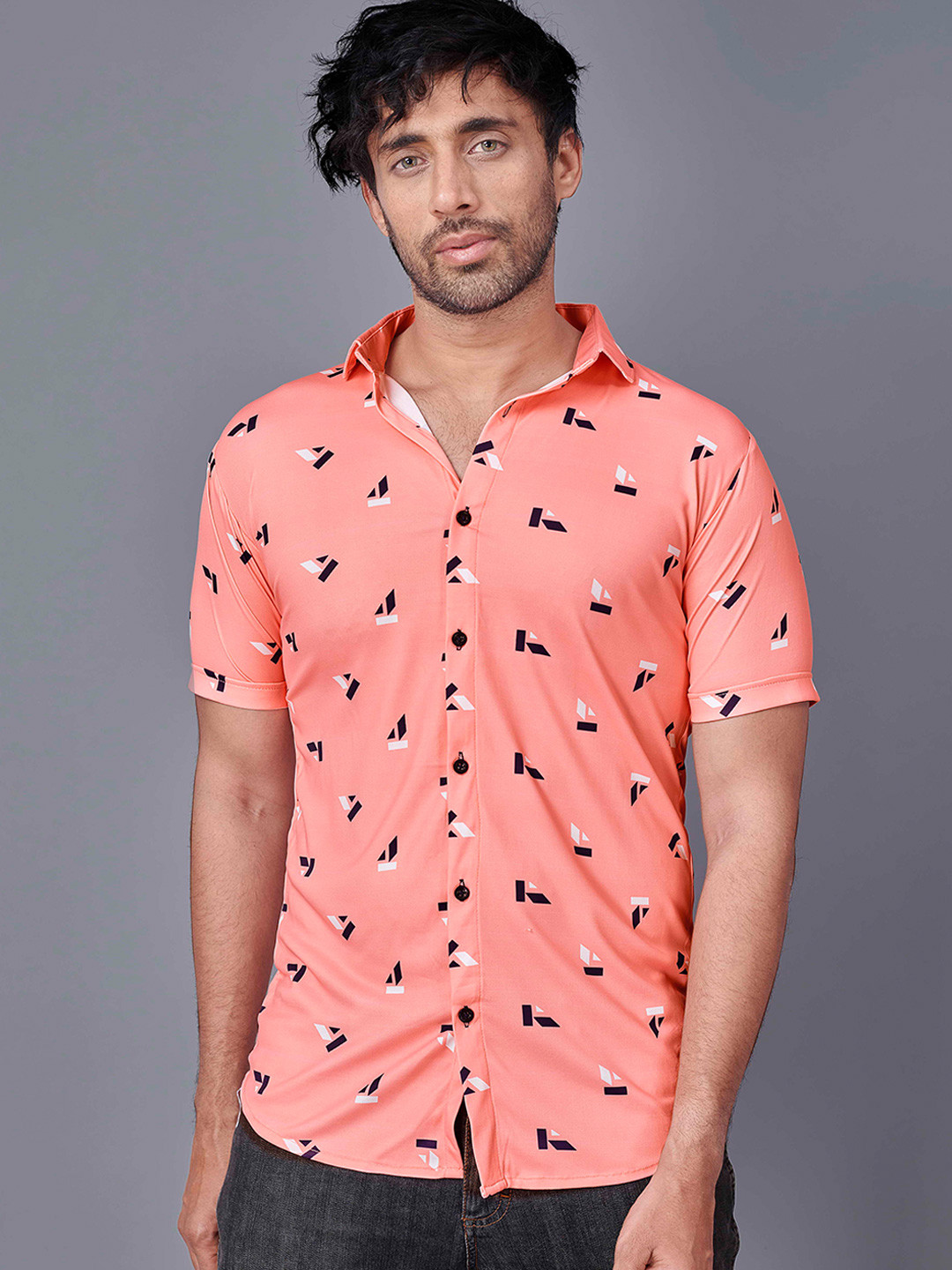 

Fashion FRICKS Men Peach Printed Casual Shirt