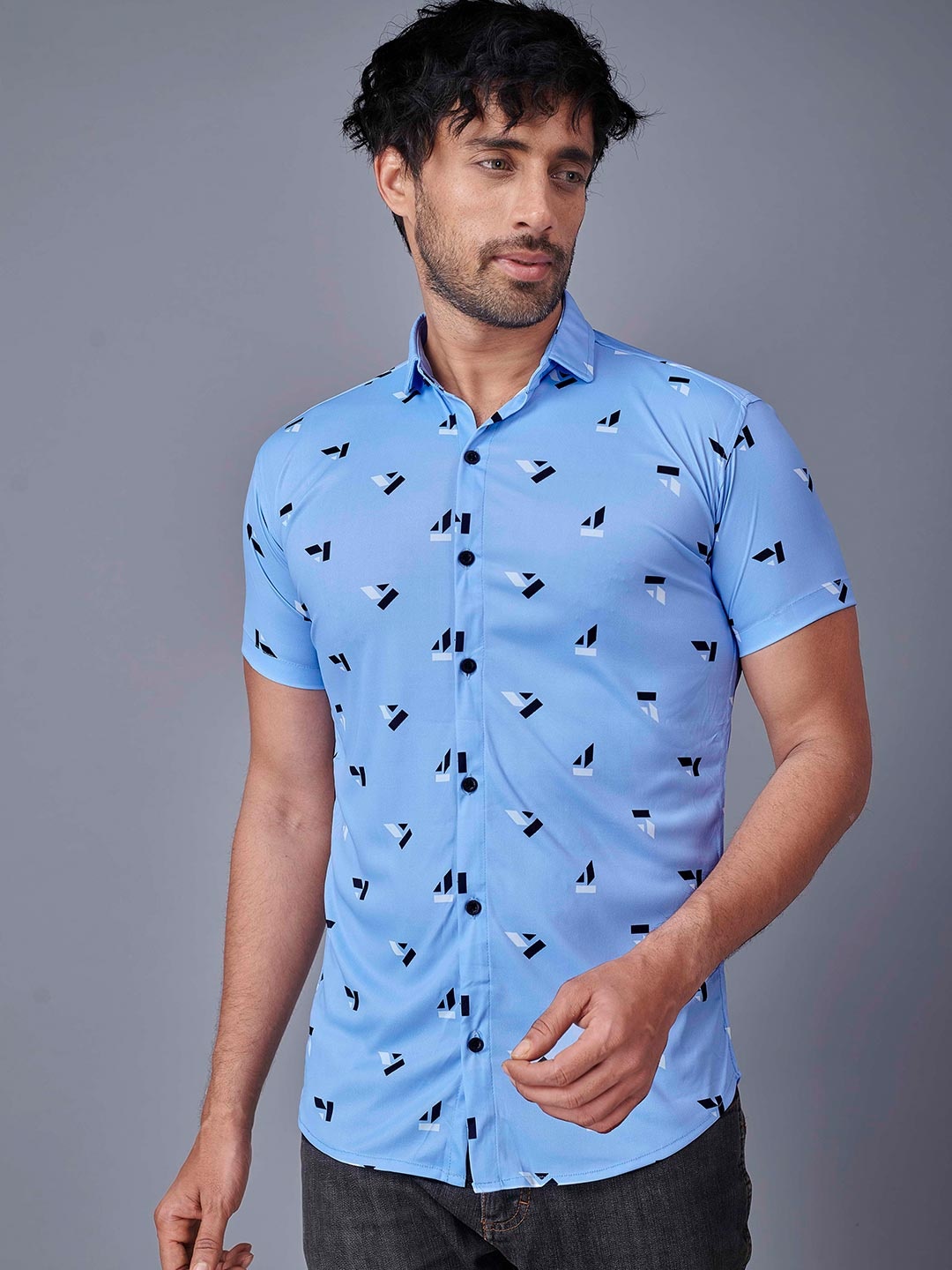 

Fashion FRICKS Men Blue Slim Fit Printed Casual Shirt