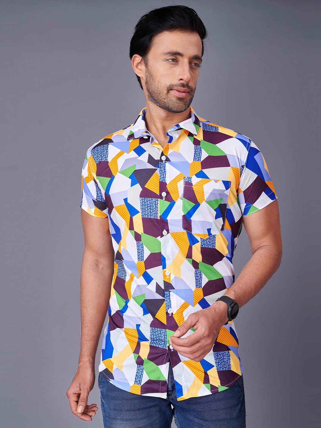 

Fashion FRICKS Men White & Blue Printed Casual Shirt
