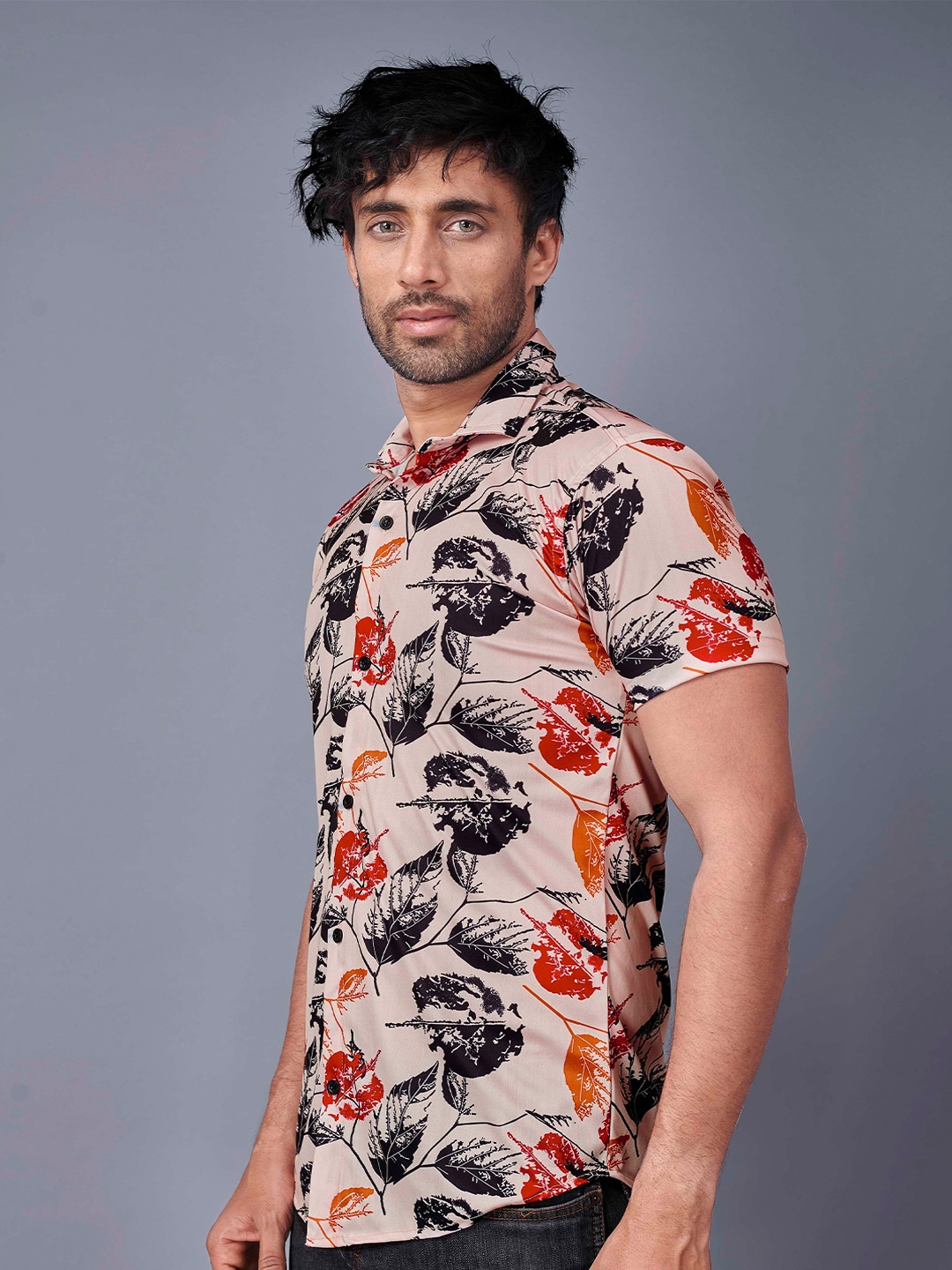 

Fashion FRICKS Men Beige Printed Casual Lycra Shirt