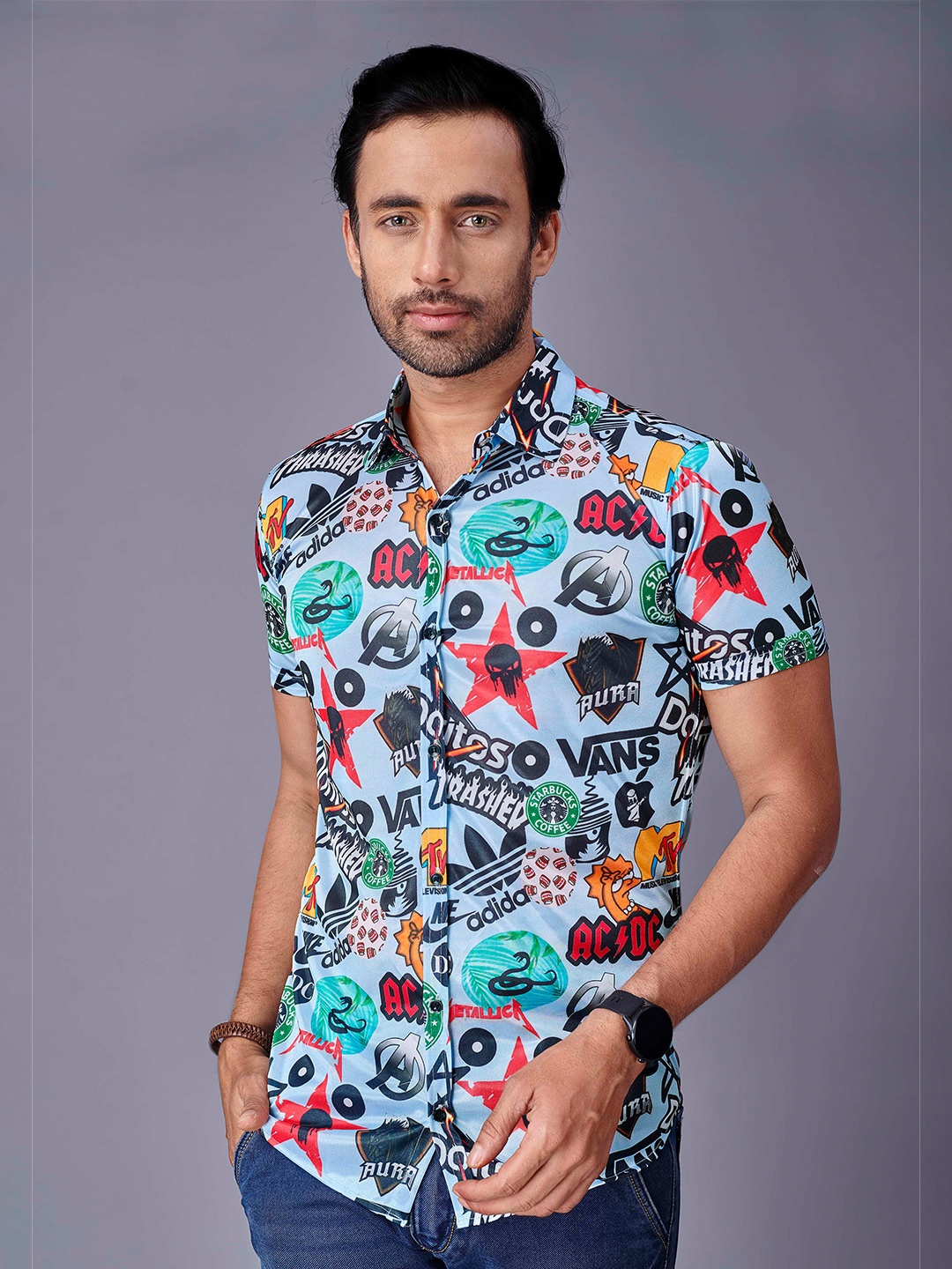 

Fashion FRICKS Men Multicoloured Graphic Printed Casual Shirt, Multi