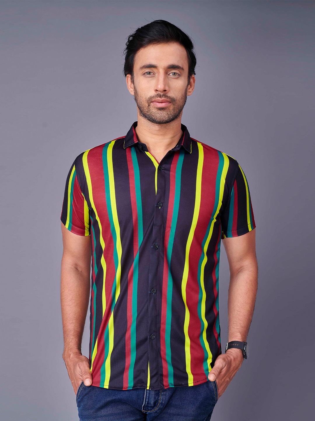 

Fashion FRICKS Men Multicoloured Slim Fit Striped Casual Shirt, Multi