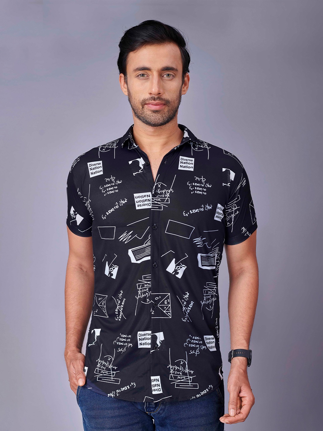 

Fashion FRICKS Men Navy Blue Printed Casual Shirt