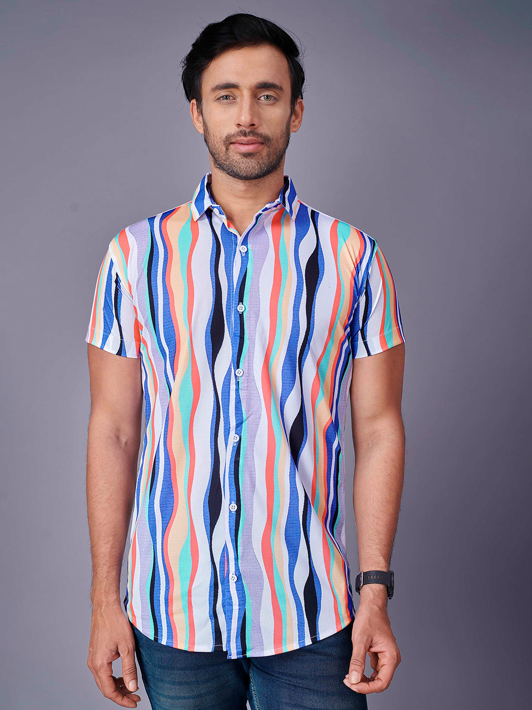 

Fashion FRICKS Men Orange Striped Casual Shirt