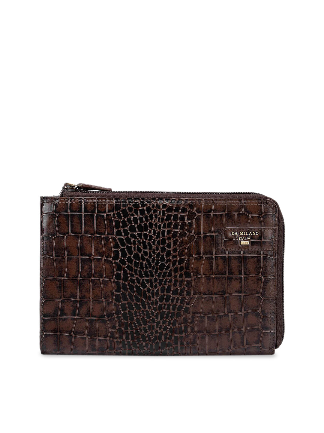 

Da Milano Unisex Brown Textured Leather Zip Around Wallet