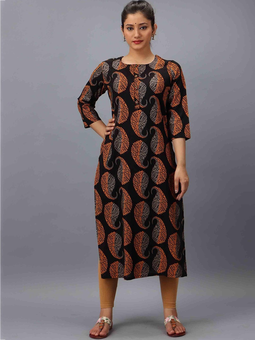 

KALINI Women Black Paisley Straight Kurta