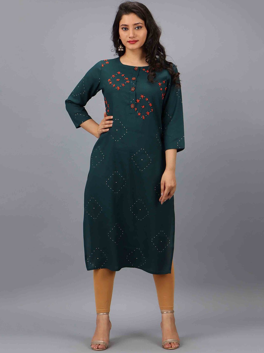 

KALINI Women Green Floral Embroidered Kurta