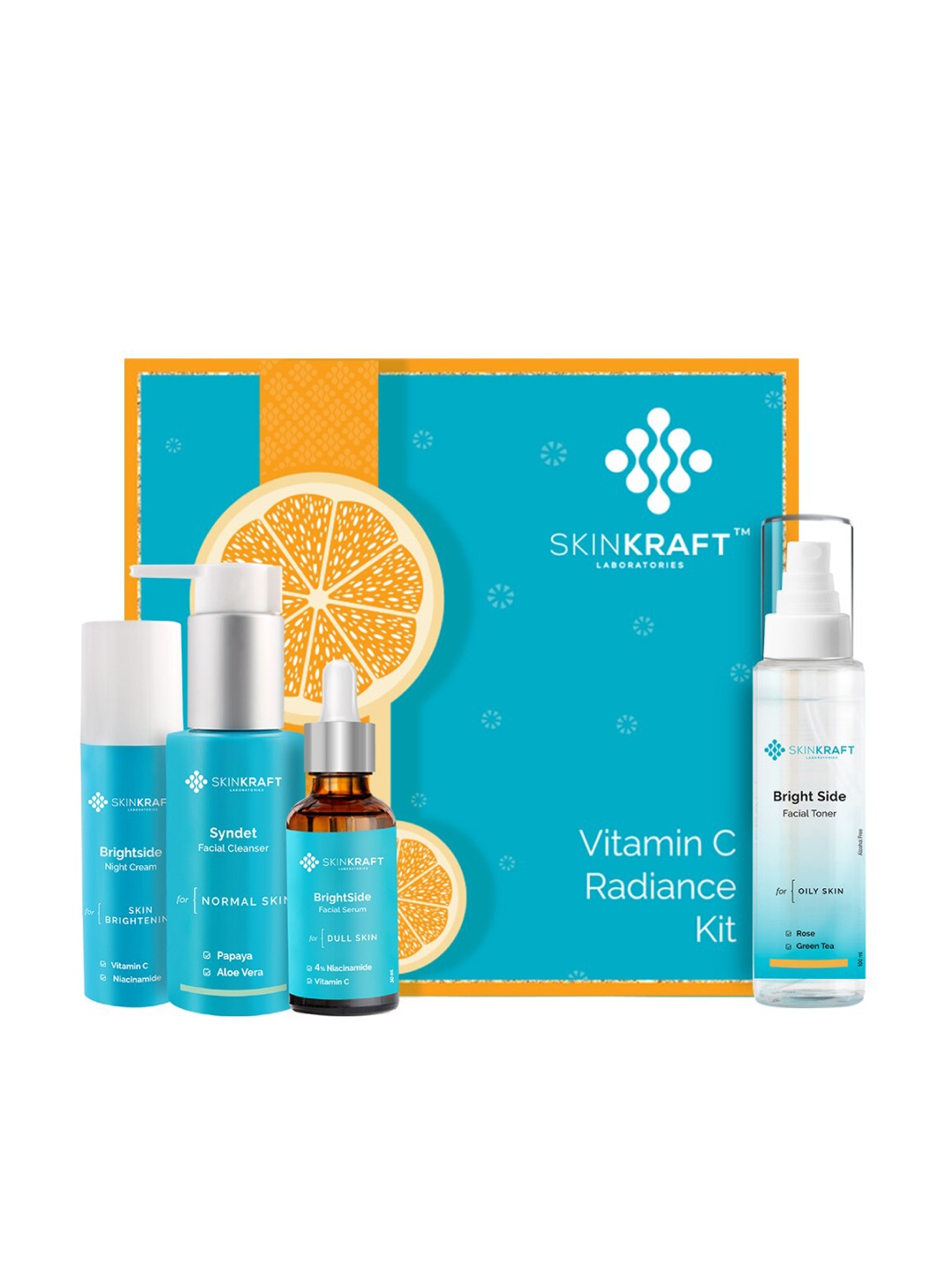 

SKINKRAFT Vitamin C Radiance Kit with Face Wash - Night cream - Face Serum - Facial Toner, Blue