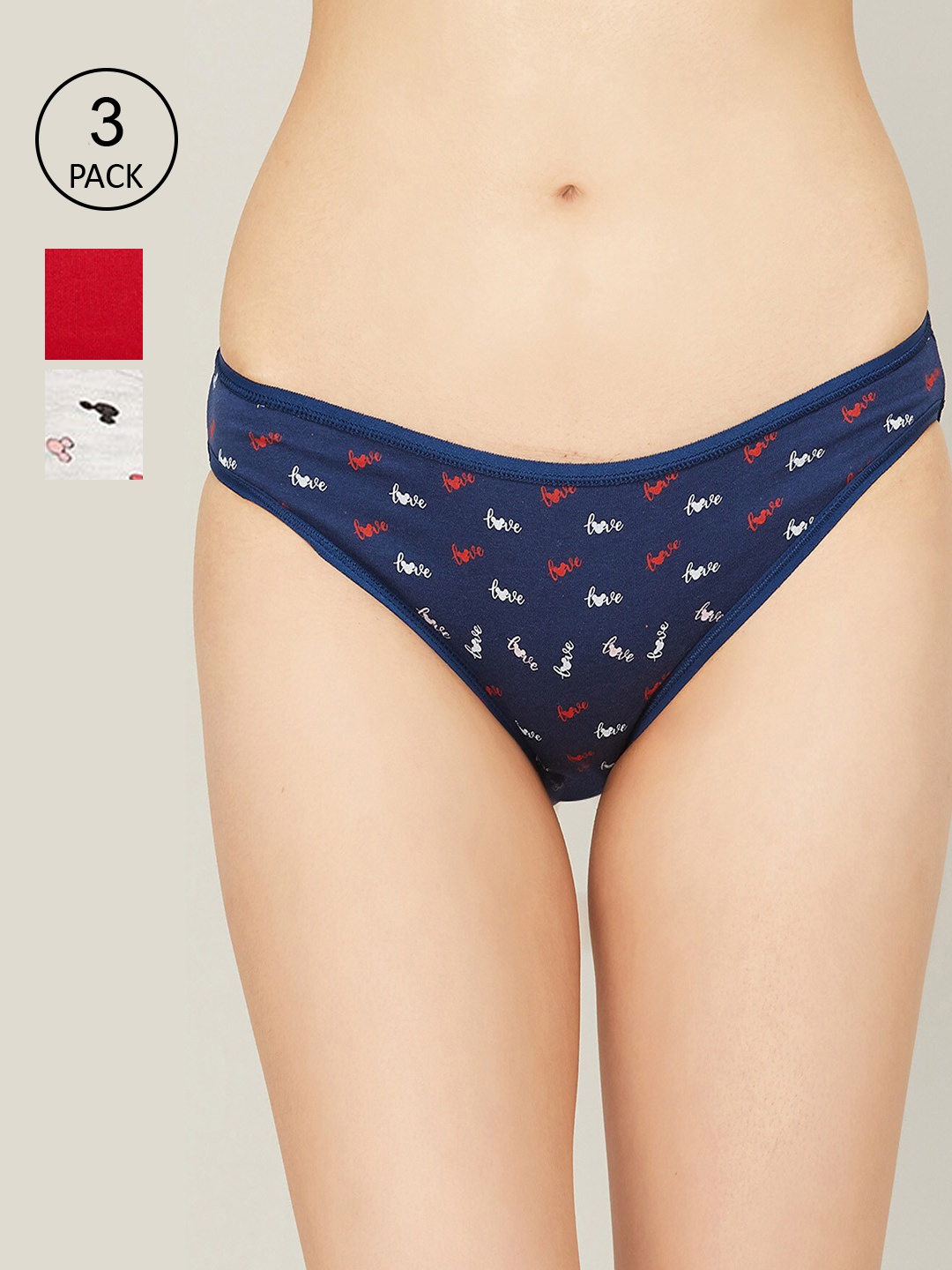 

Ginger by Lifestyle Women Pack Of 3 Printed Bikini Cotton Briefs, Red