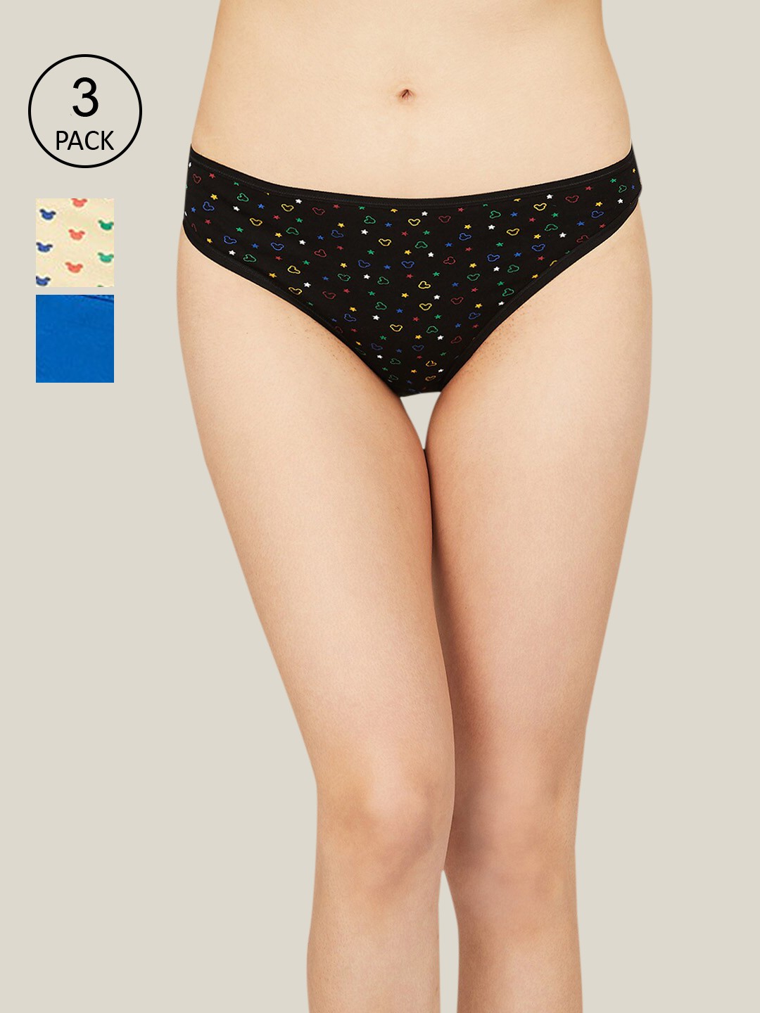 

Ginger by Lifestyle Women Set of 3 Printed Cotton Basic Briefs 1000010906545, Blue
