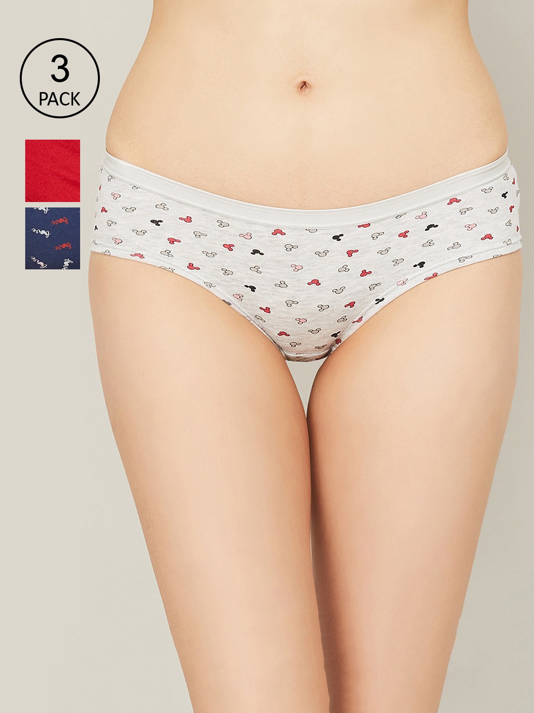 

Ginger by Lifestyle Women Pack of 3 Printed Cotton Hipster Briefs, Red