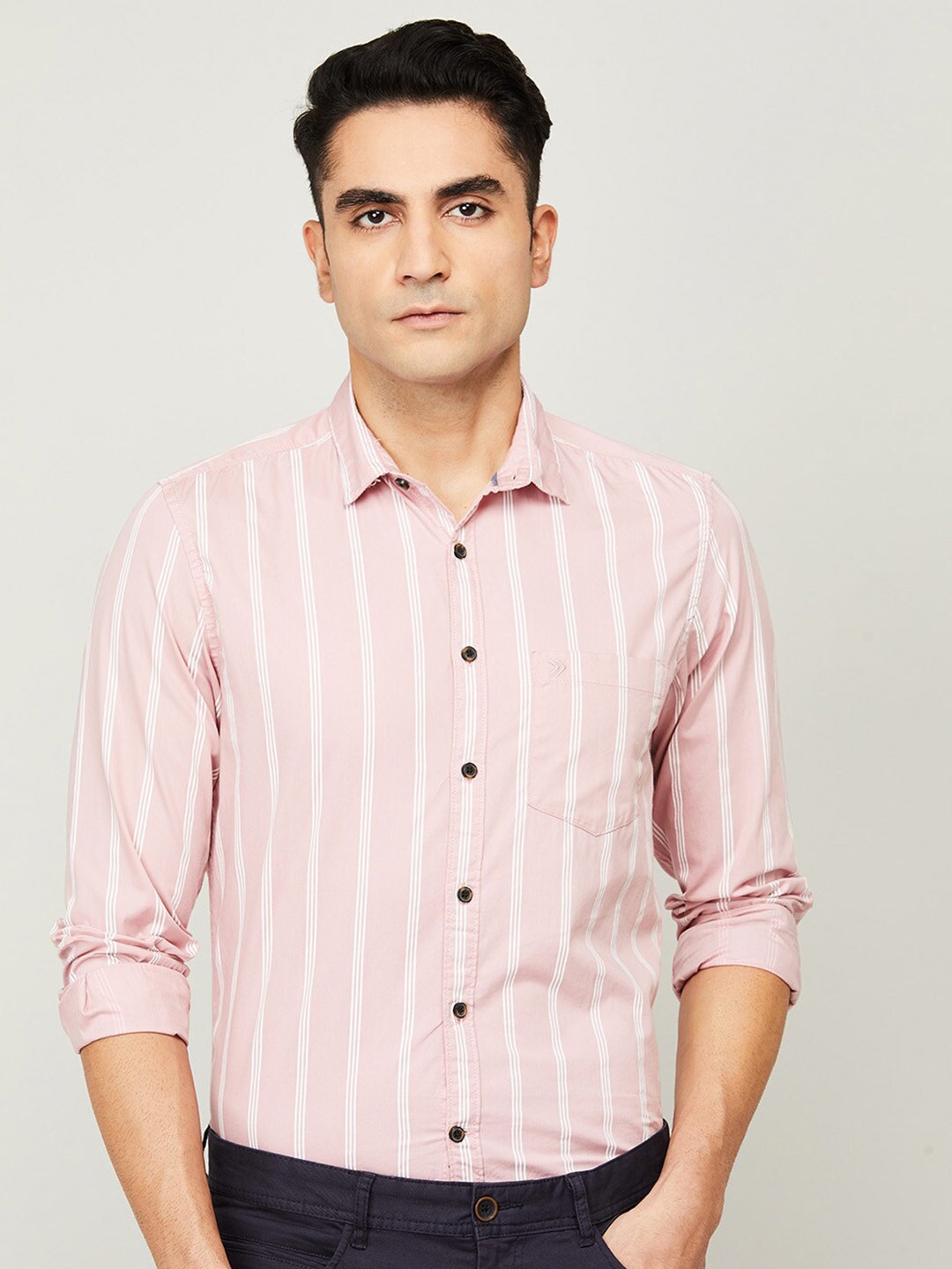 

CODE by Lifestyle Men Pink Slim Fit Striped Casual Shirt