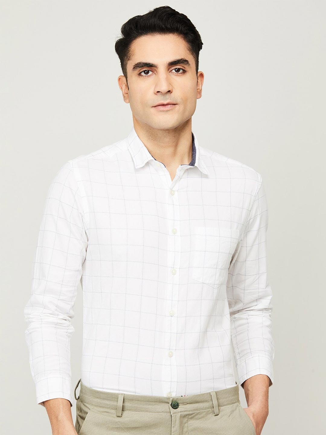 

CODE by Lifestyle Men White Slim Fit Windowpane Checks Checked Casual Shirt