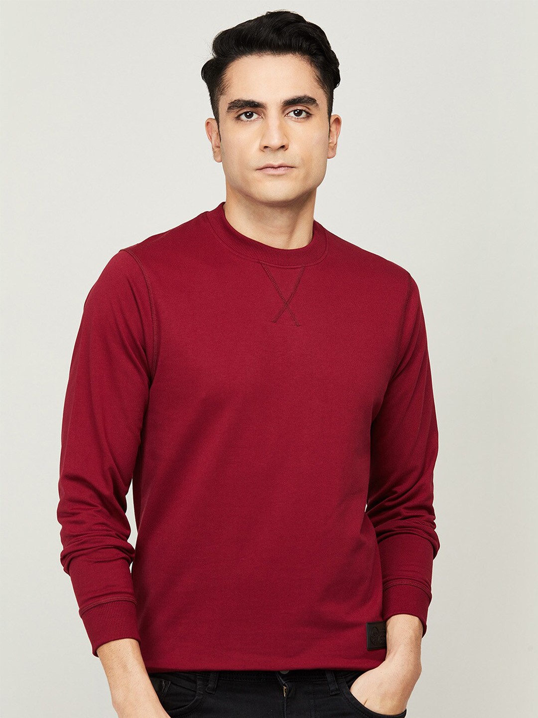

Forca by Lifestyle Men Red Solid Round Neck Sweatshirt