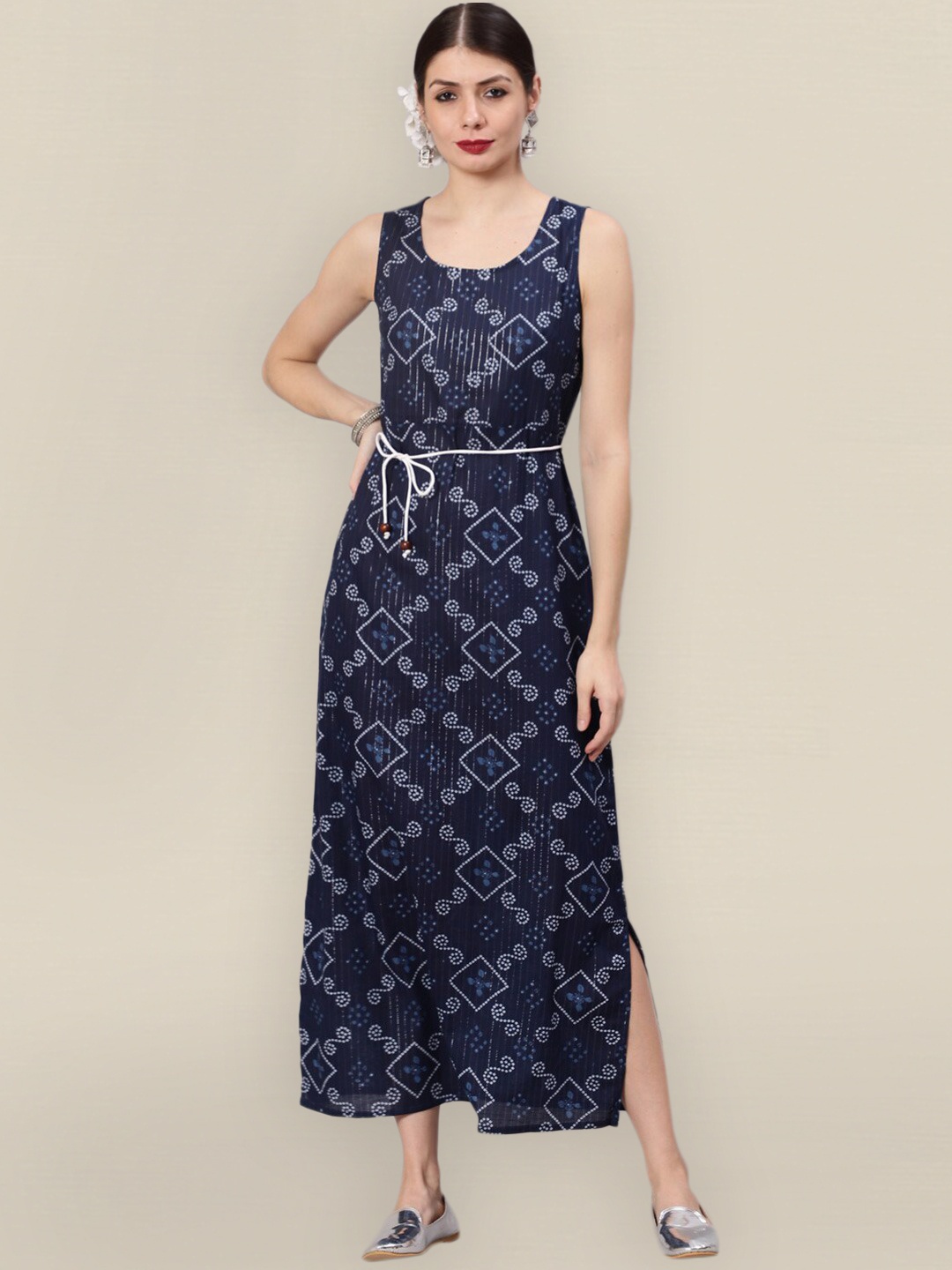 

Sangria Navy Blue Floral A-Line Maxi Dress
