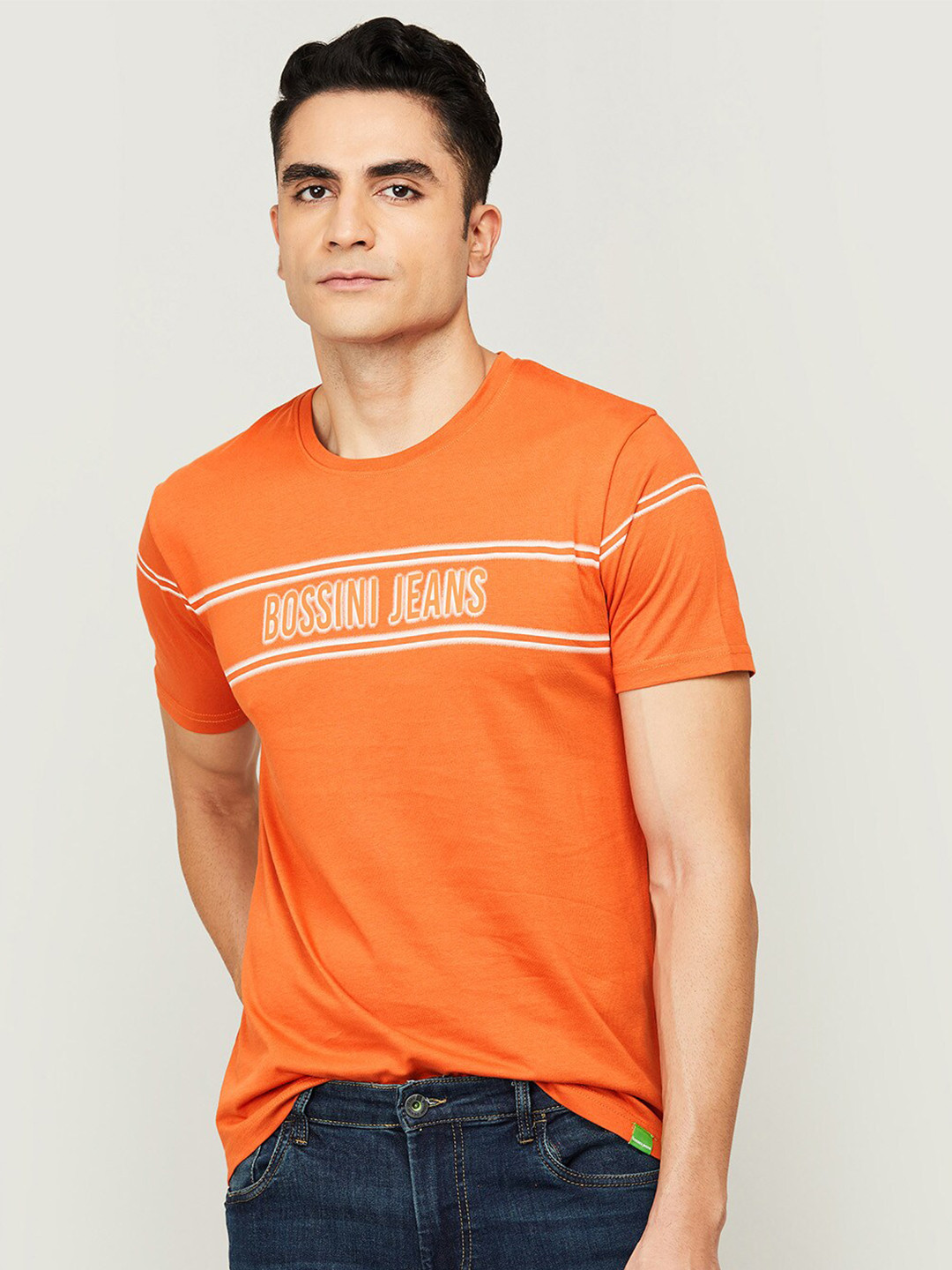 

Bossini Men Brown Striped Pure Cotton Slim Fit T-shirt