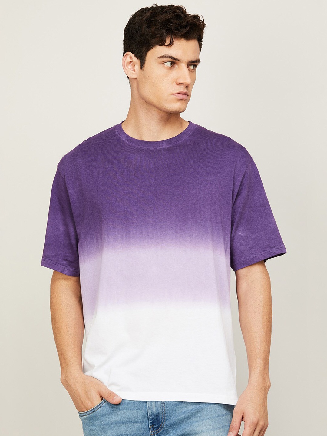 

SmileyWorld Men Purple & White Tie and Dye Dyed Pure Cotton T-shirt