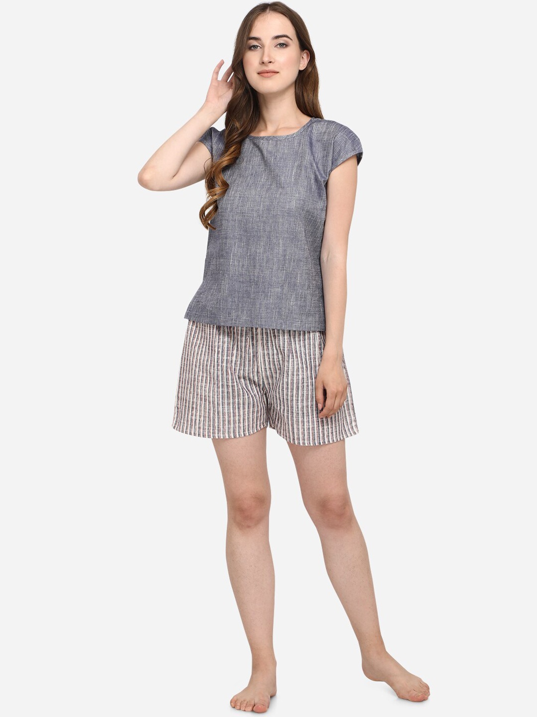 

MESMORA FASHION Women Grey Printed Cotton Night Suit