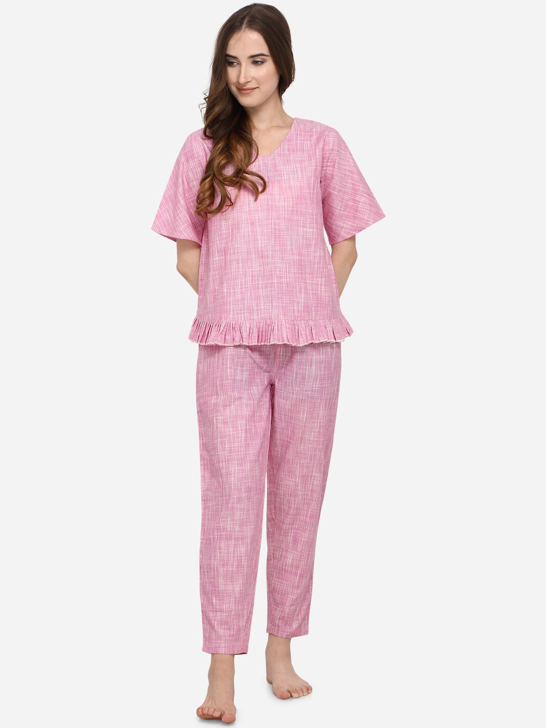 

MESMORA FASHION Women Pink Pure Cotton Night suit