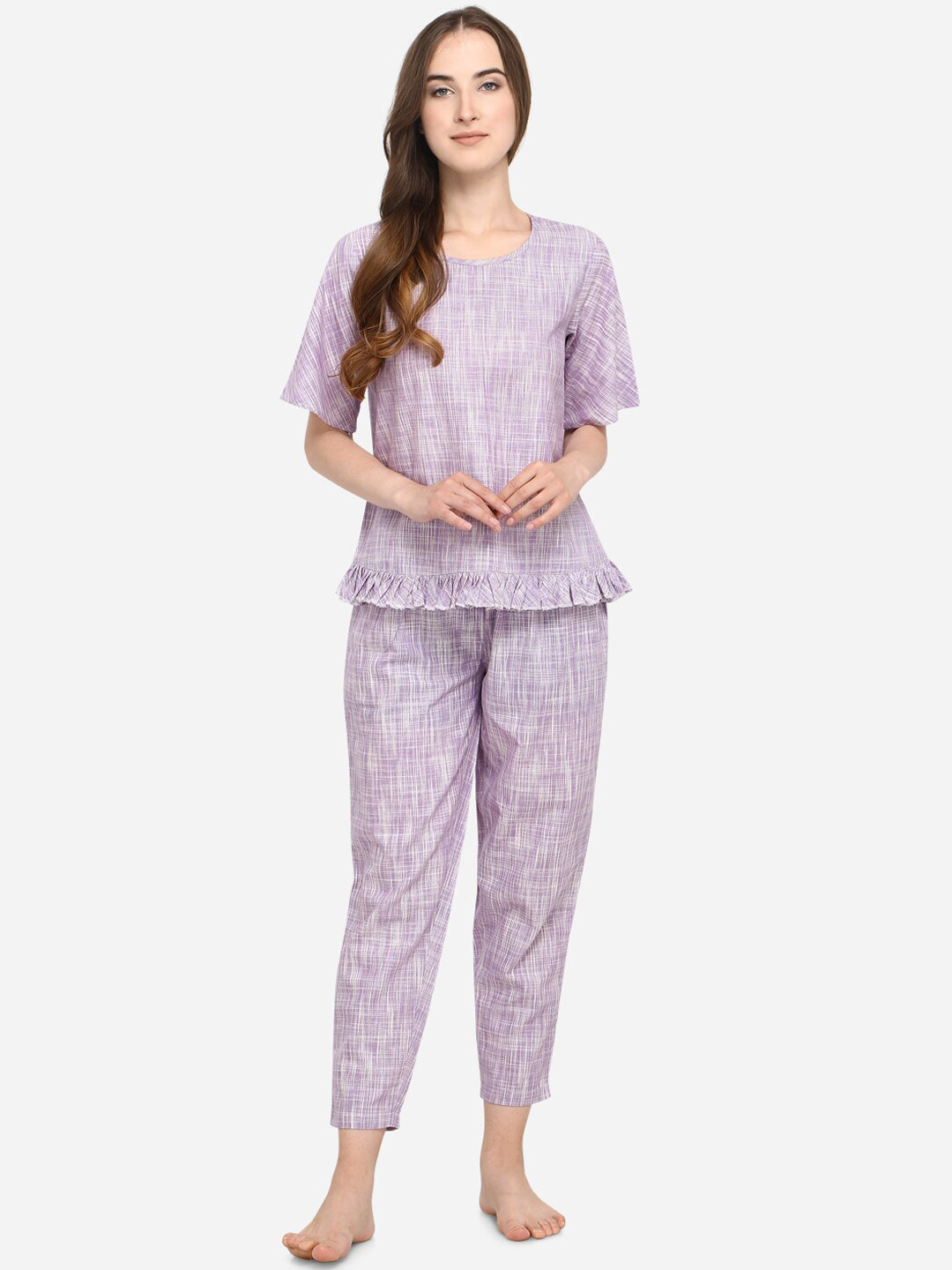 

MESMORA FASHION Women Purple Printed Night suit
