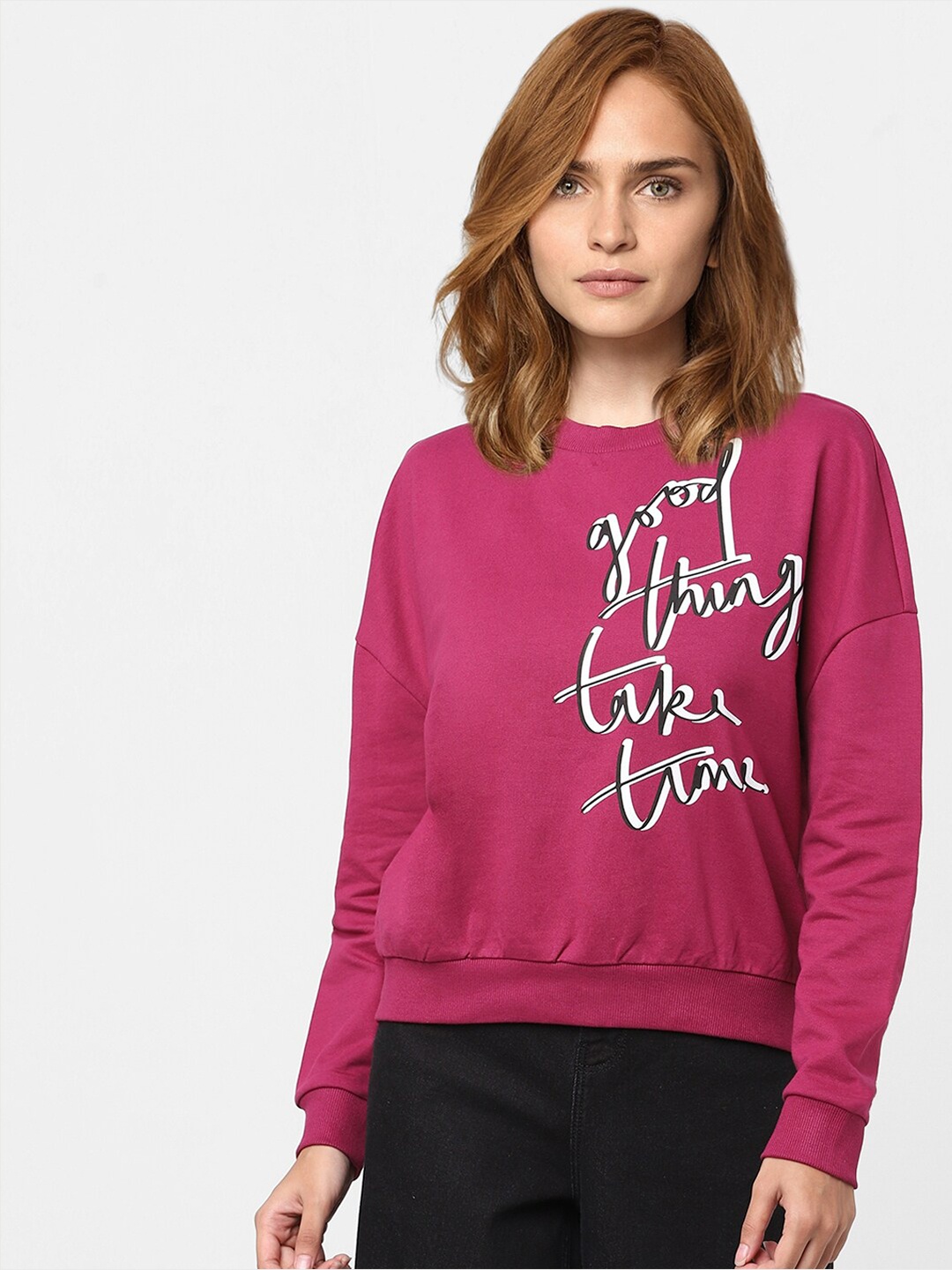 

Vero Moda Women Magenta Printed Full Sleeve Sweatshirt