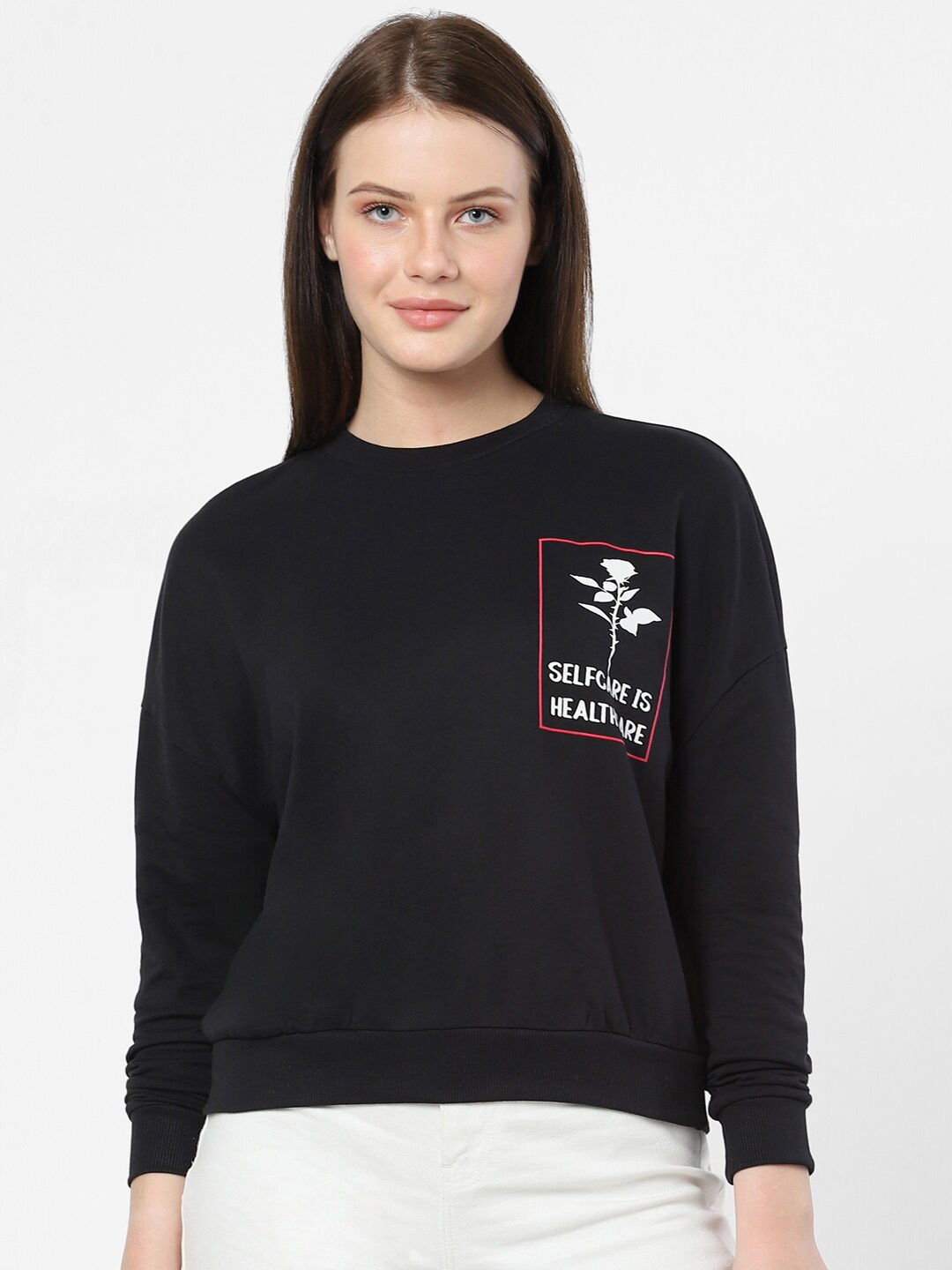 

Vero Moda Women Black Printed Cotton Sweatshirt